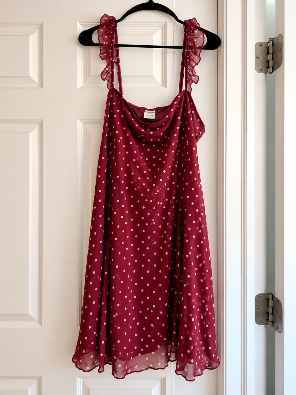 Polka Dot Red Satin Slip Dress with Ruffle Straps